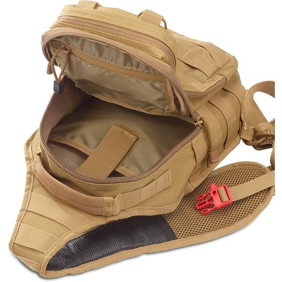 New with tags, Tan Tactical Shoulder Sling Pack Outdoor Hiking Travel Bag - Picture 5 of 10